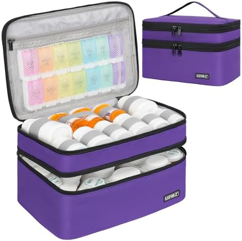 LEFOR·Z Medicine Storage Bag,Double Layers Pill Bottle Organizer
